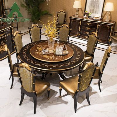 comprare Set di sala da pranzo di lusso classico antico Tavolo rotondo in legno con giradischi online manufacture