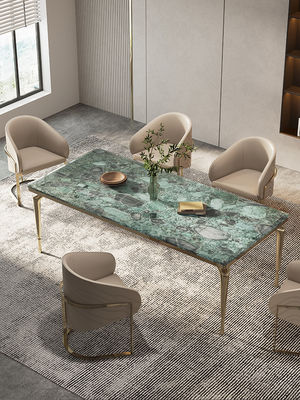 comprare Arredamento per alberghi e ristoranti italiani Tavolo da pranzo in marmo naturale rettangolare in acciaio inossidabile online manufacture