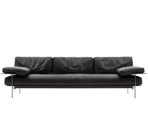comprare Divano in pelle nero con telaio in metallo online manufacture