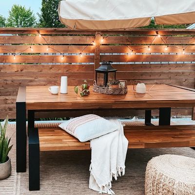 comprare 5 stelle Hotel Tavolo da pranzo in legno all'aperto Set panca contemporanea online manufacture