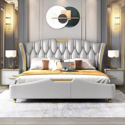 Re su misura Size Bedroom Furniture riveste di pelle il letto di legno solido