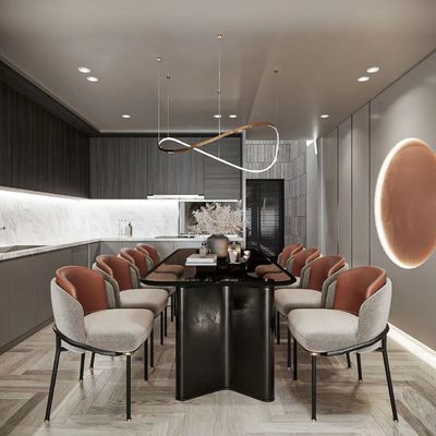 Cabina contemporanea dell'hotel della mobilia di vetro del ristorante che mette tavolo da pranzo a sedere nero