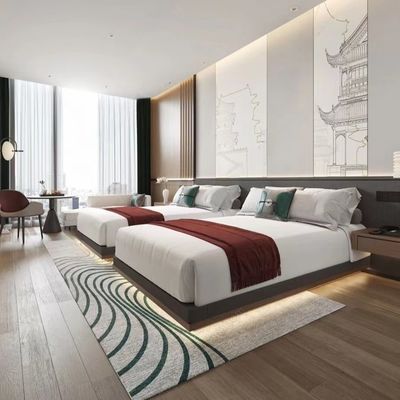 La mobilia moderna di lusso della camera da letto dell'hotel mette il compensato del letto E1 dell'impiallacciatura della noce su misura