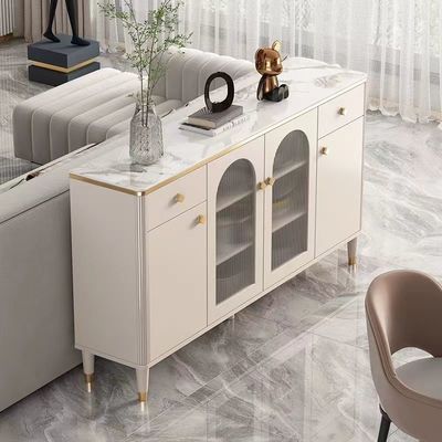 I Governi di lusso bianchi della credenza marmorizzano l'abitudine di vetro della porta del metallo di sfaccettatura