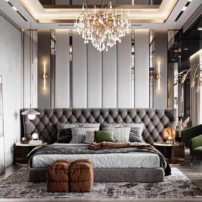 re cinque stelle Size Bed di legno solido di griglia del nero del doppio della mobilia della camera da letto dell'hotel