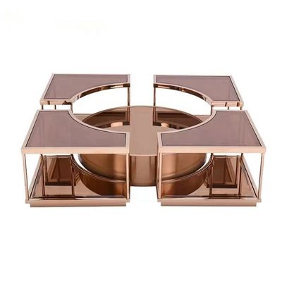 OEM Modern Glass Coffee Table Mirror Rose Gold Center Table For Lobby Casa Villa