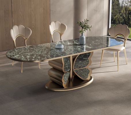 Arredamento per hotel e ristoranti di moda Tavolo da pranzo a base metallica a forma di farfalla di marmo