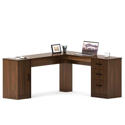Scrivania in legno massello a forma di L per ufficio alberghiero