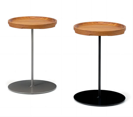 Legno compensato Piccolo Tavolo di finitura laterale per caffè Tavoli di base in acciaio con capo in legno per salotto