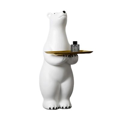 Creativo orso polare bianco tavolo laterale grande pavimento stand decorazione con vassoio del tè