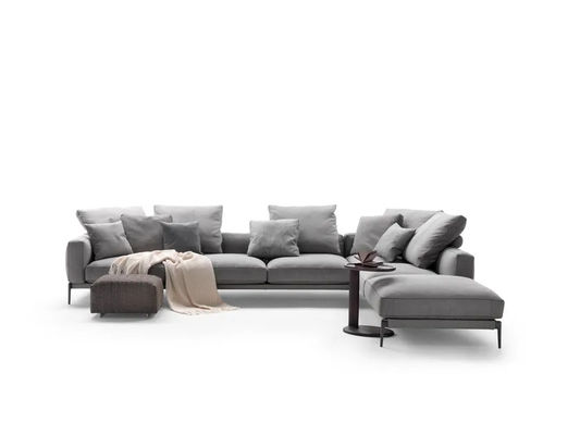 Sofa di ufficio in L a forma di angolo di lunga lunghezza di alta qualità biancheria nera di ferro piedi di divano