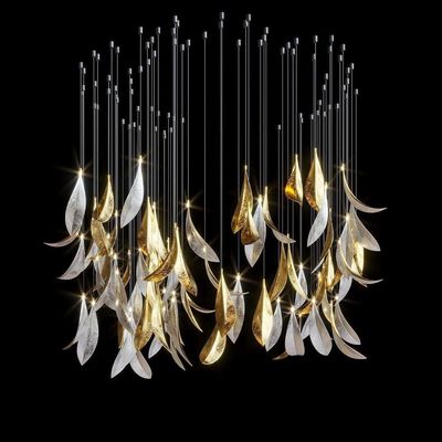 Illuminazione personalizzata a forma di foglia di metallo Lobby dell'hotel Candelabro principale Luci delle scale