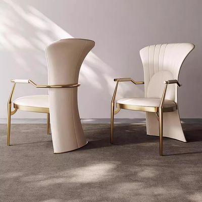 Poltrona di pelle leggera di lusso in acciaio inossidabile poltrona da pranzo minimalista moderna